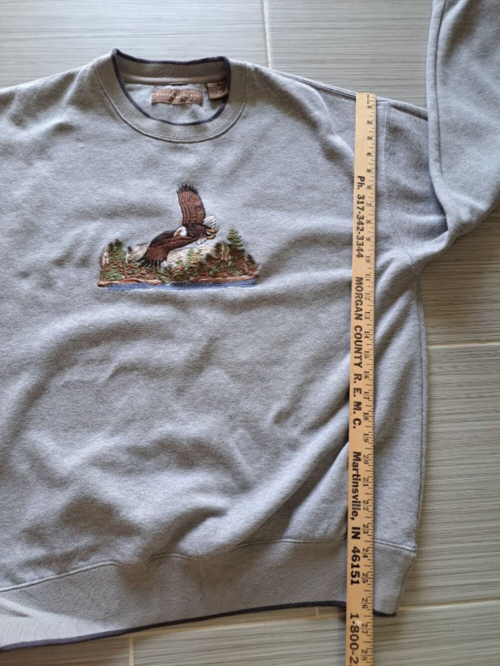 Vtg Woodland Trail Bald Eagle Embroidered Crewneck Sweatshirt Gray XL Grandpa - Picture 7 of 11